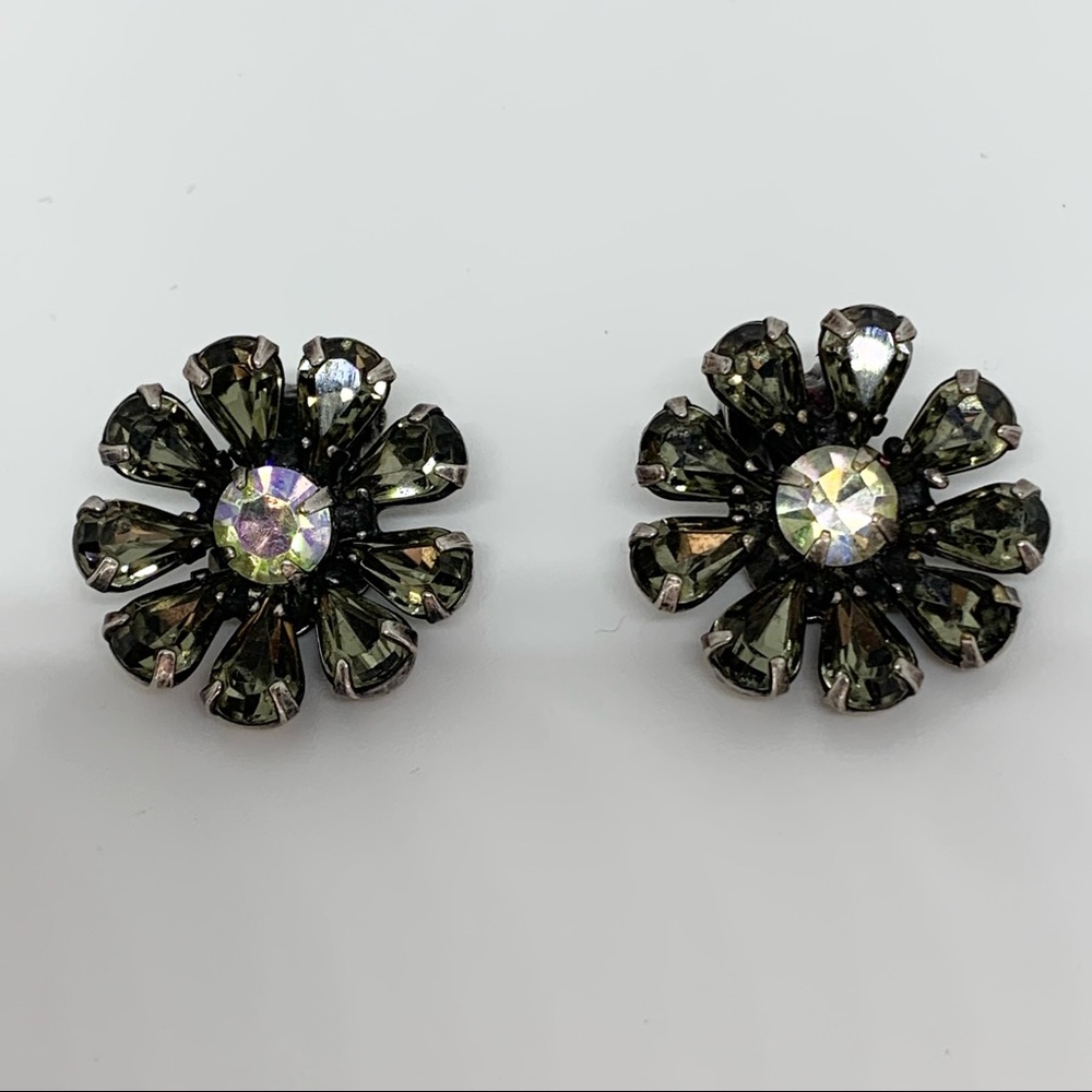 Weiss Vintage Flower Jeweled Clip On Earrings